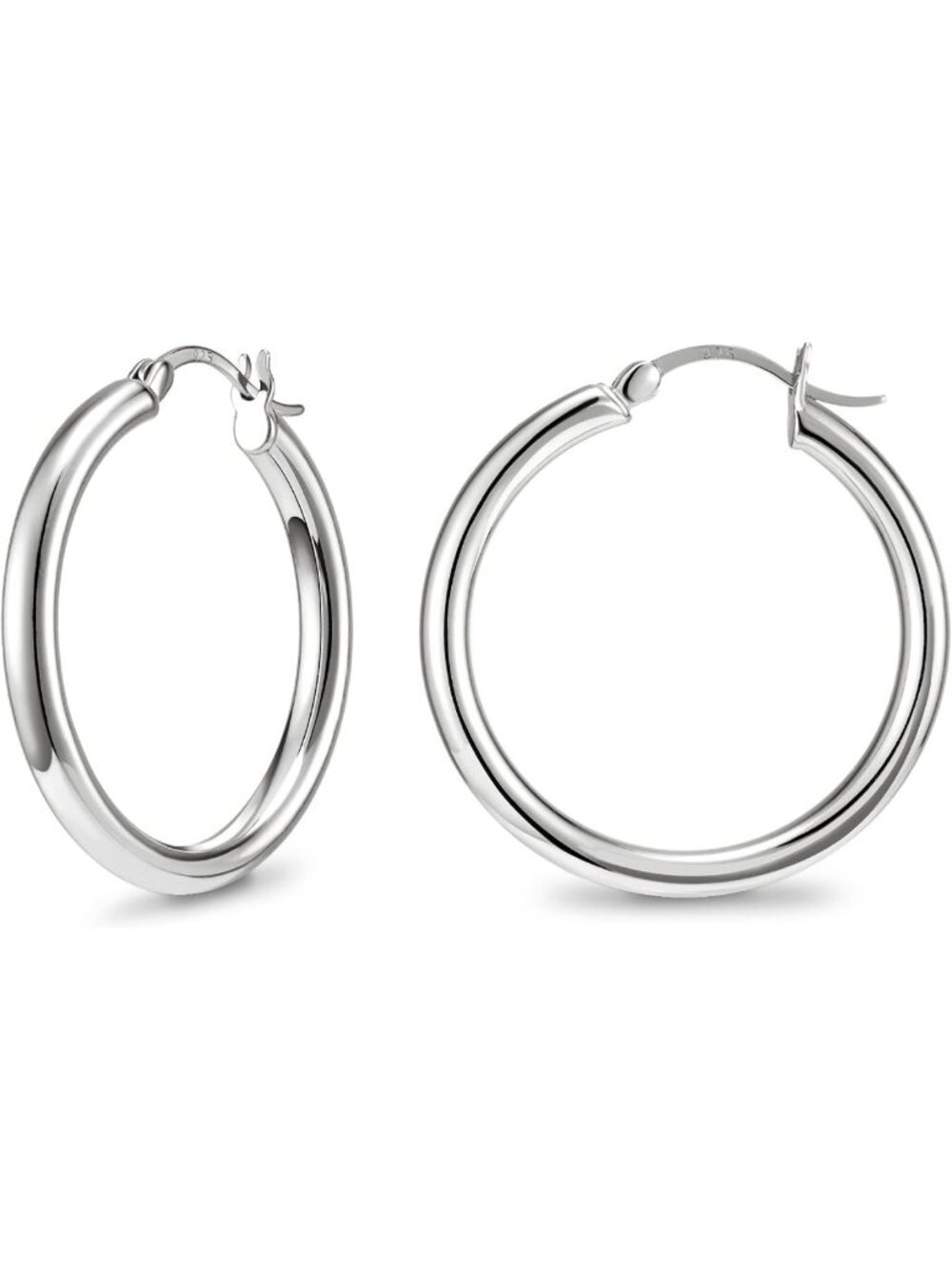 Chunky Sterling Silver Huggie Hoop Earrings for Women - 25/30/40/50MM Diameter